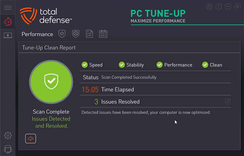 Total Defense PC Tune-Up finish screen