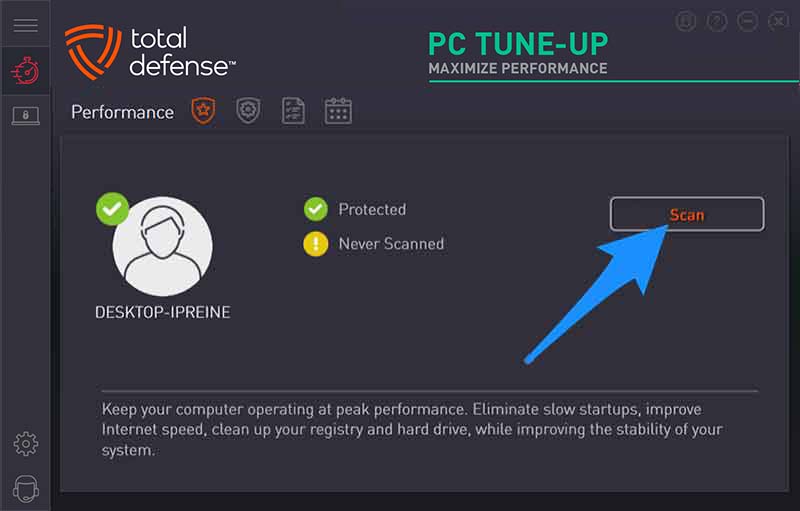 Total Defense PC Tune-Up scan screen